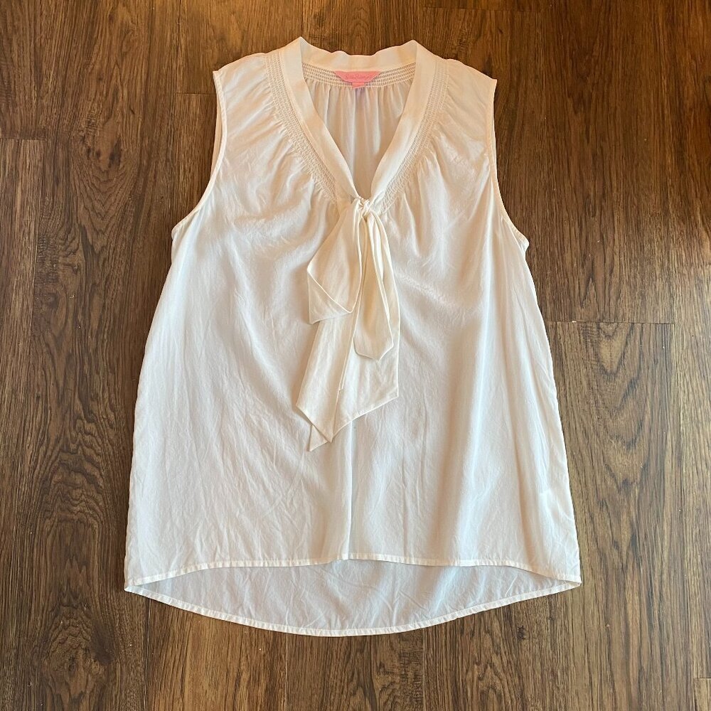 Lily Pullitzer blouse Women's Small cream silk sleeveless bow staple timeless